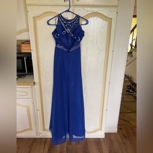 Blue sparkly halter top grace karin prom dress